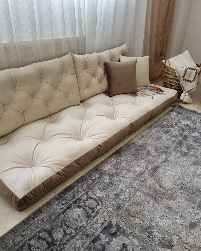 ست شاه نشین مدرن دو رنگ شیری و نسکافه ای تیره