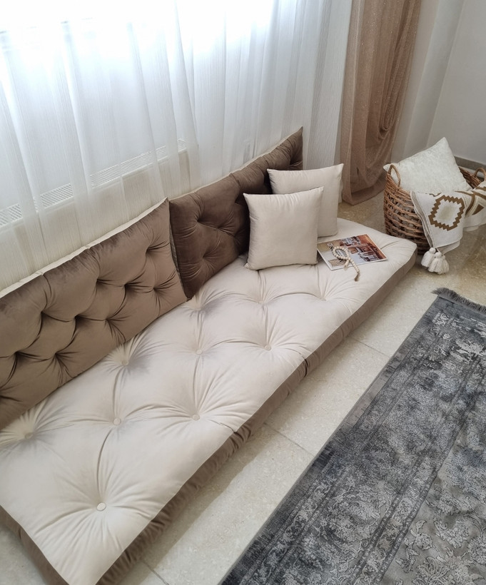 ست شاه نشین مدرن دو رنگ شیری و نسکافه ای تیره