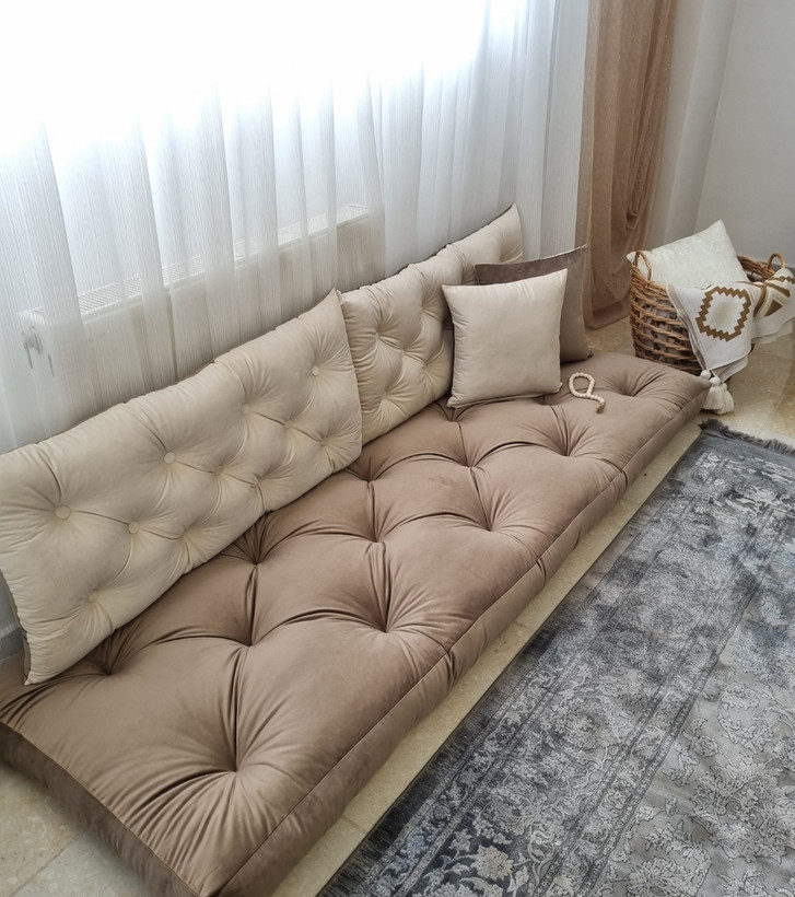 ست شاه نشین مدرن دو رنگ شیری و نسکافه ای تیره